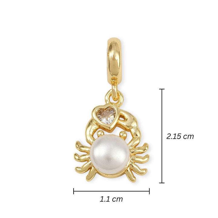 Medidas para Dije cangrejo en chapa de oro con perla sintética y zirconia brillante