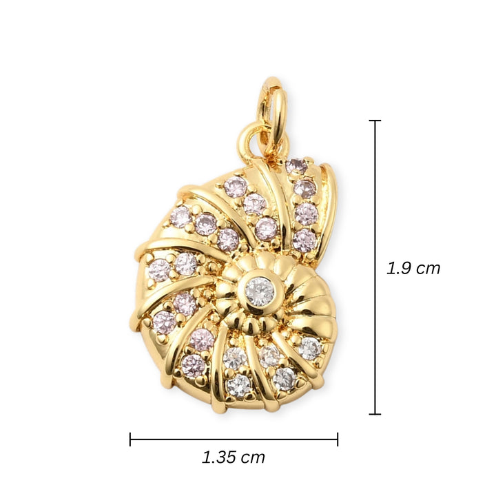 Medidas para Dije caracol en chapa de oro con zirconia brillante