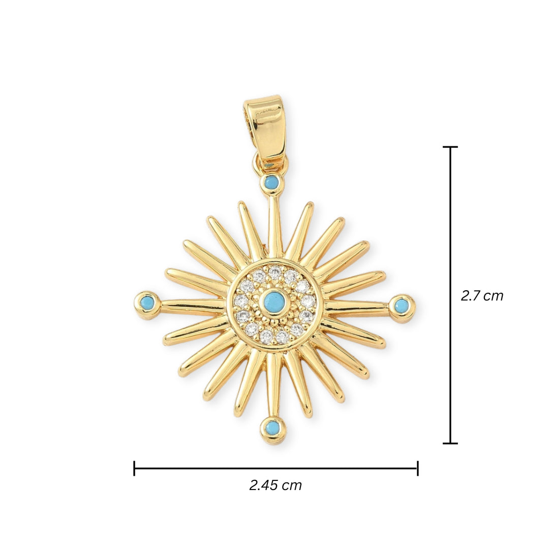 Medidas para Dije de sol de chapa de oro con zirconia