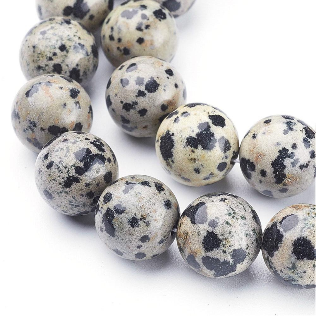 Tira de cuentas de jaspe dálmata de 12 mm para joyería