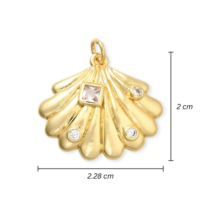 Medidas para Dije en forma de concha de chapa de oro con zirconias brillantes decorativas