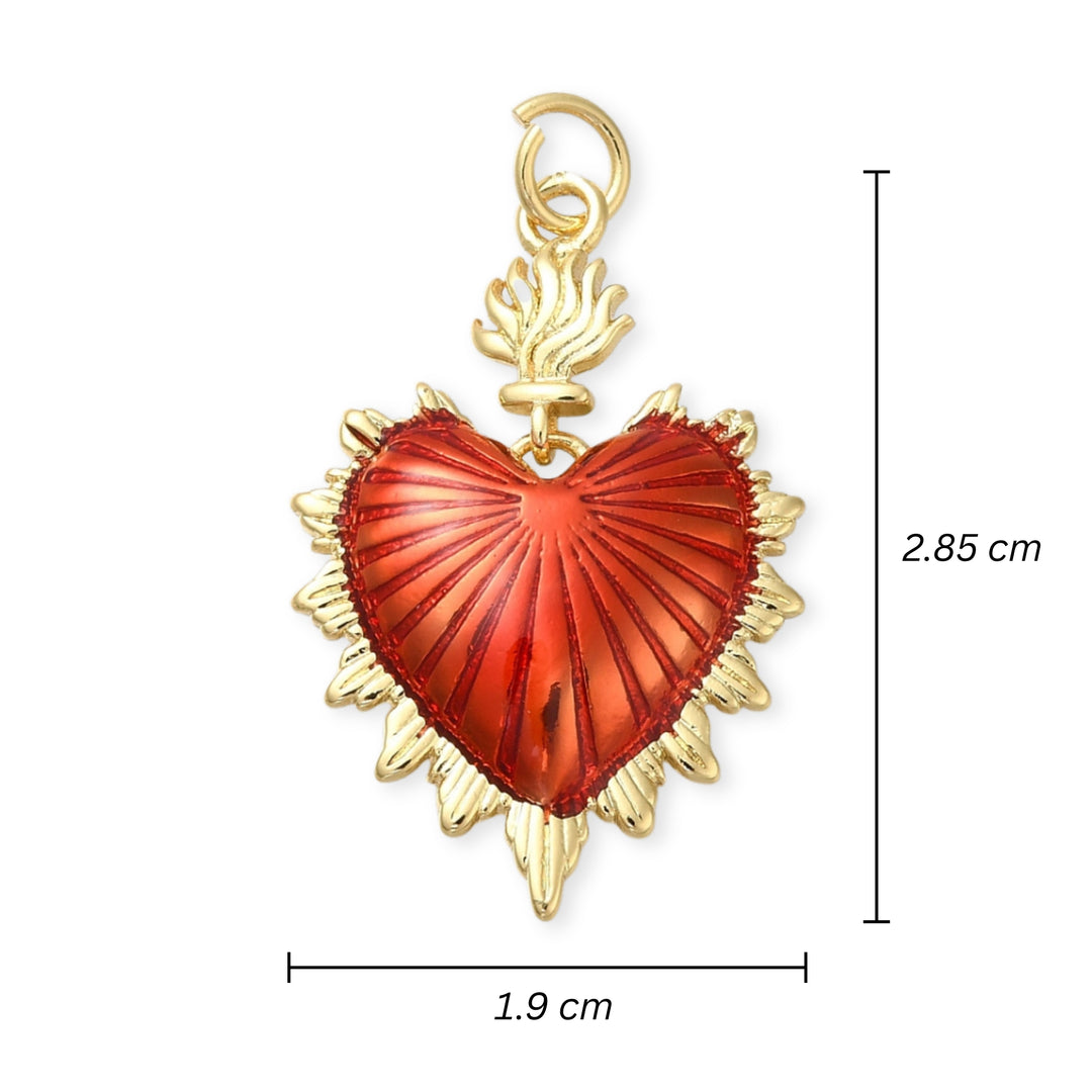 Medidas para Dije colgante en forma de corazón de chapa de oro con esmalte rojo brillante