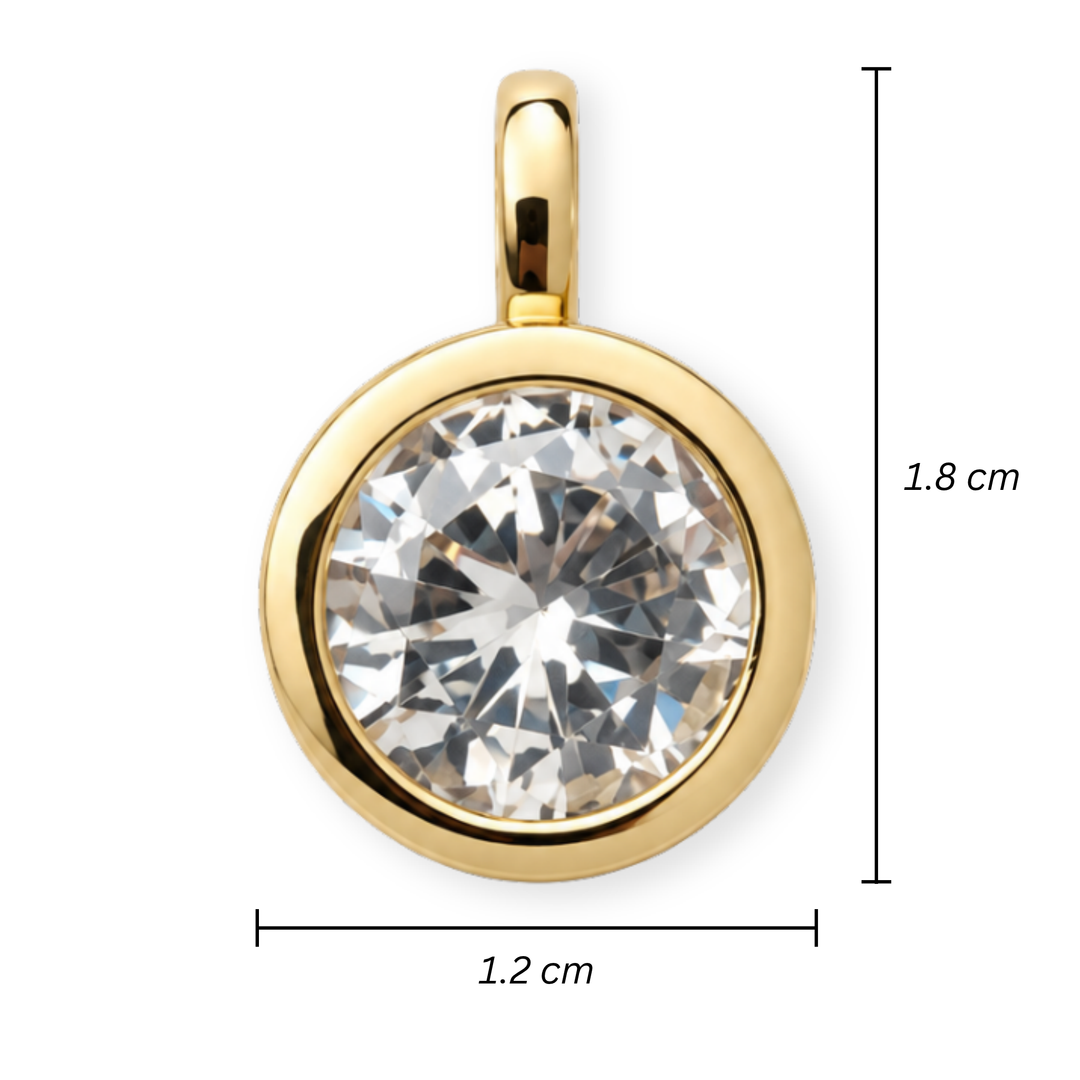 Medidas para Dije circular de chapa de oro con zirconia