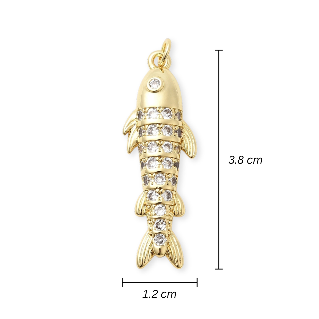 Medidas para Dije de pez de chapa de oro con zirconia
