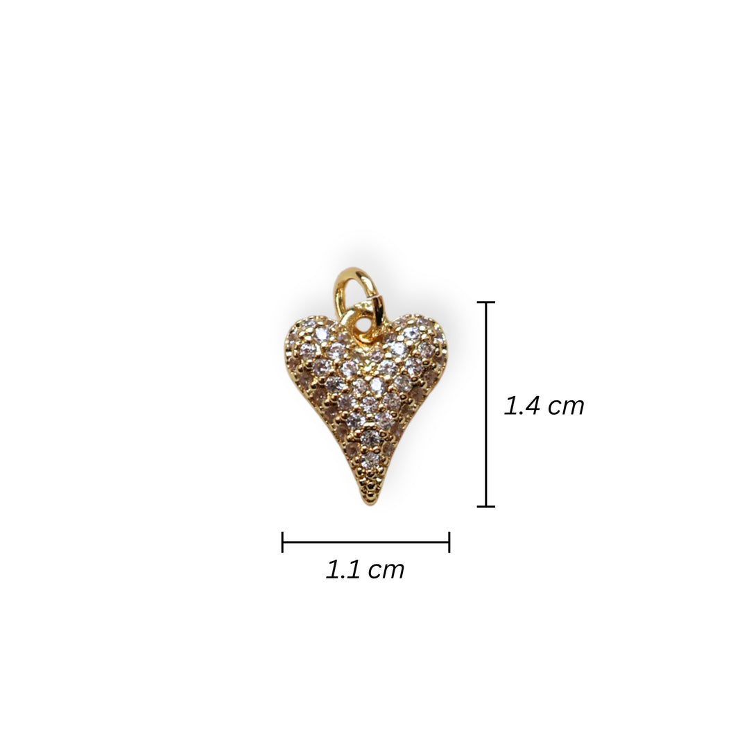 Medidas para dije en forma de corazón dorado con zirconia