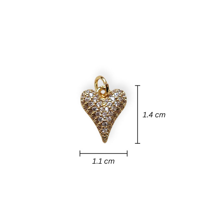 Medidas para dije en forma de corazón dorado con zirconia