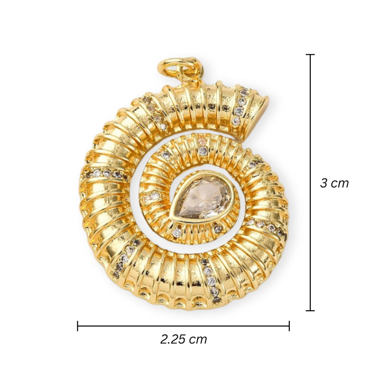 Medidas para Dije de caracol de chapa de oro con zirconia