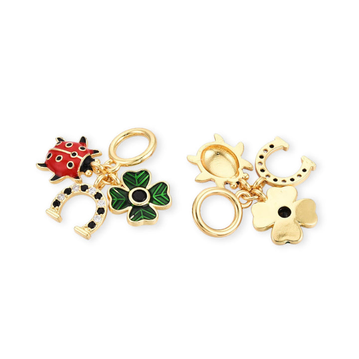 Detalles de Dije multicharm de catarina, herradura y trébol de chapa de oro