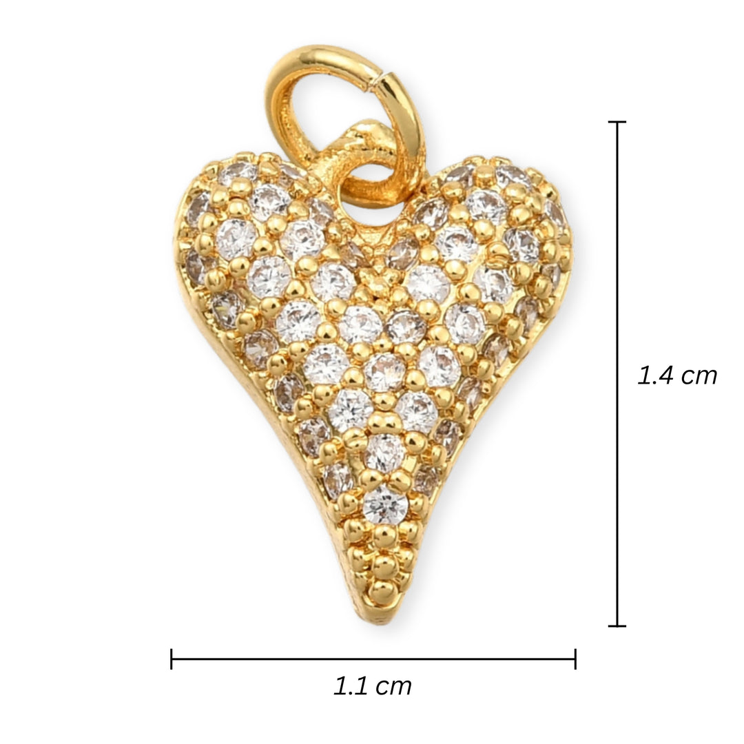 Medidas para Dije en forma de corazón dorado con zirconia