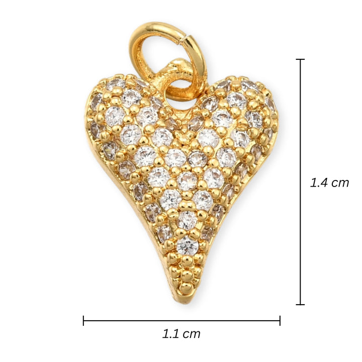 Medidas para Dije en forma de corazón dorado con zirconia