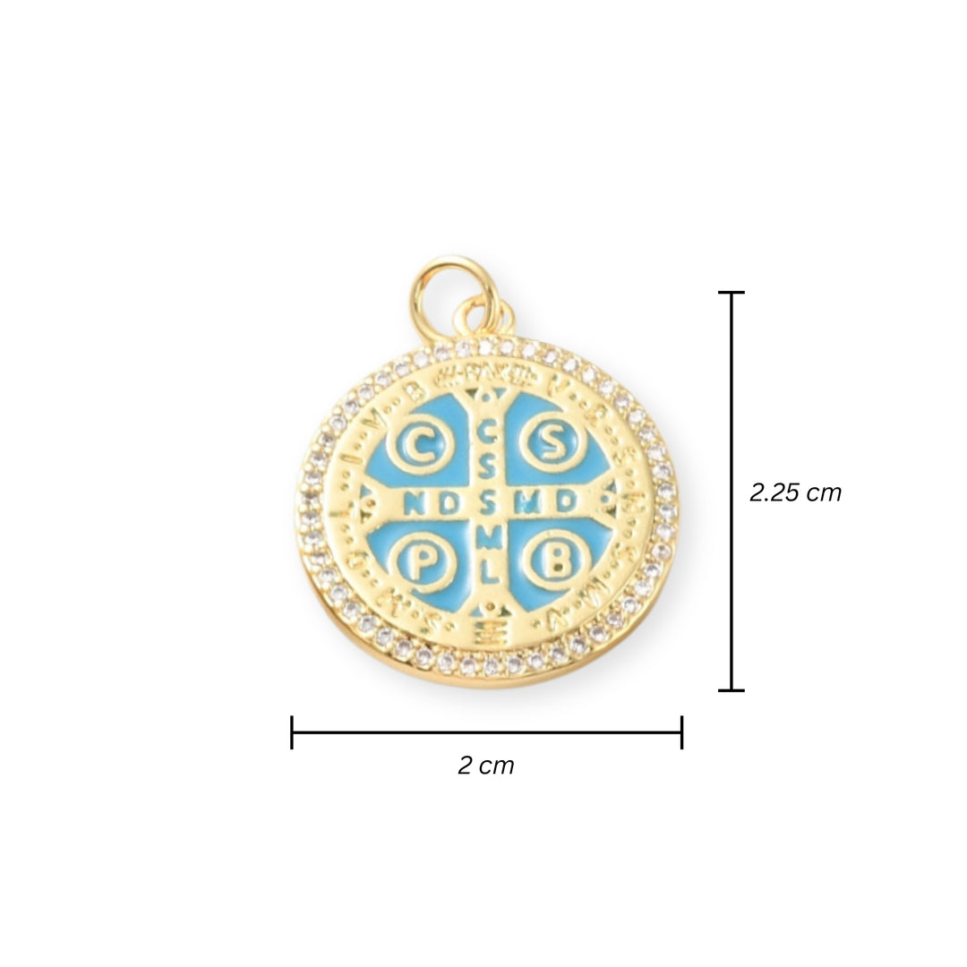 Medidas para Dije de San Benito de chapa de oro con zirconia y  esmalte