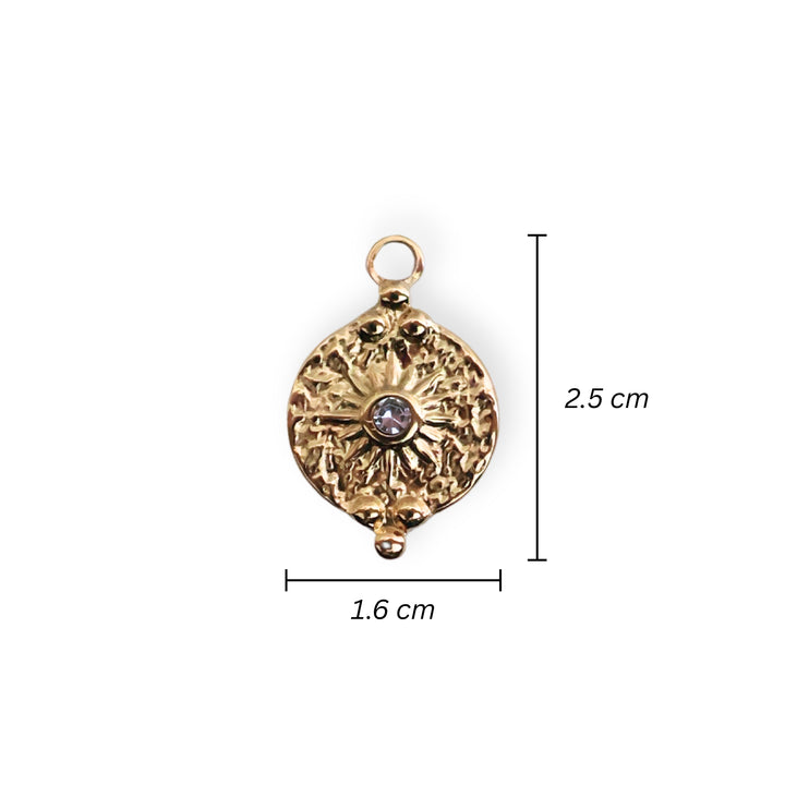 Medidas para dije circular en forma de sol de acero inoxidable con cristal al centro