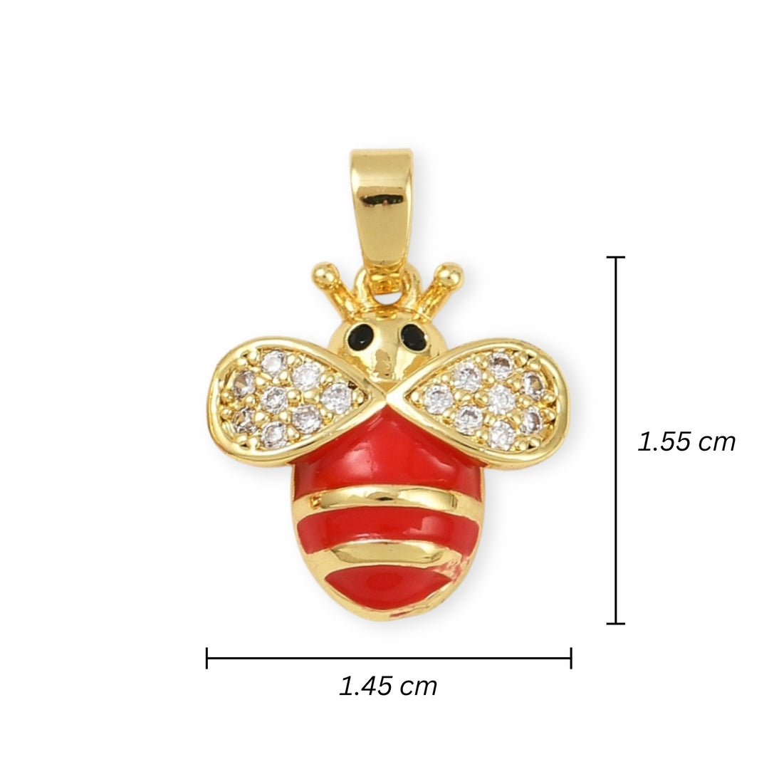 Medidas para Dije dorado en forma de abeja con zirconia y esmalte en alas y cuerpo