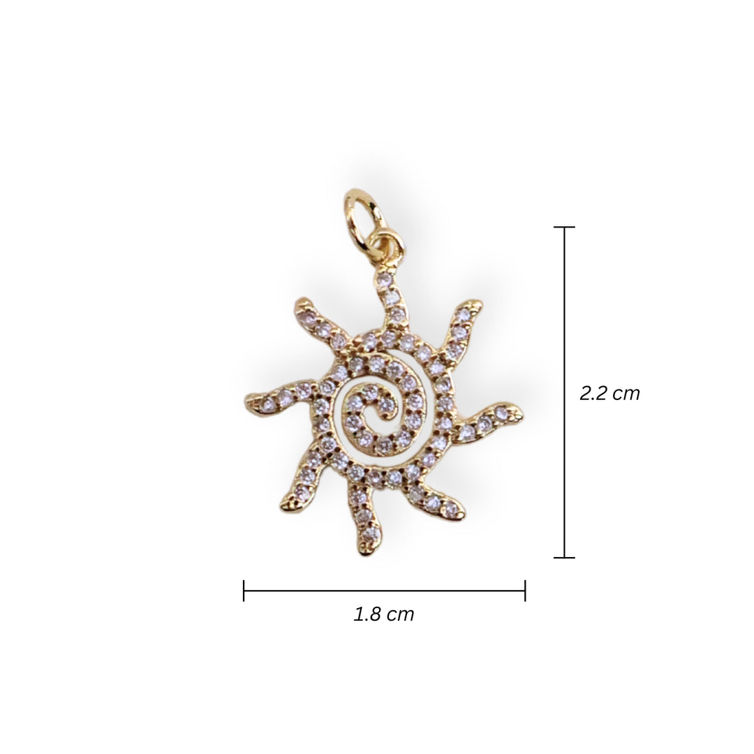 Medidas para dije sol en chapa de oro con zirconias brillantes