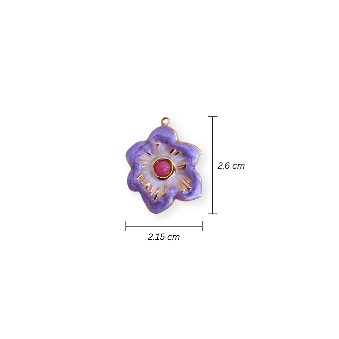 Medida para Dije en forma de flor morada de acero inoxidable esmaltado