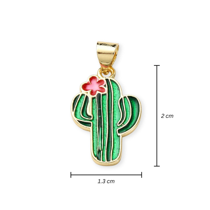 Medidas para Dije de cactus de chapa de oro con esmalte