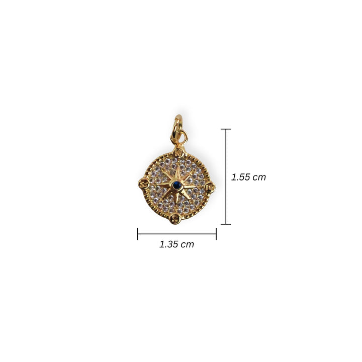 Medida para dije circular dorado con estrella al centro y zirconia