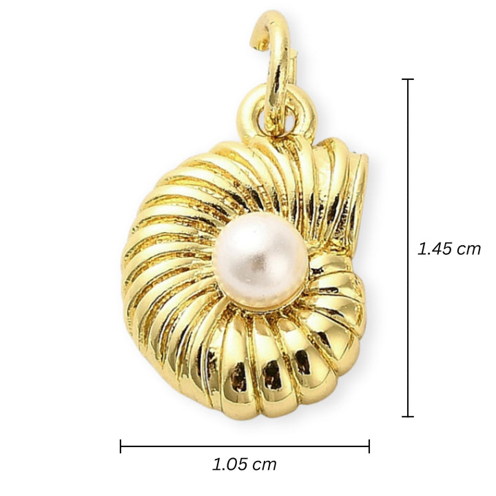 Medidas para Dije caracol dorado en chapa de oro con perla sintética en el centro