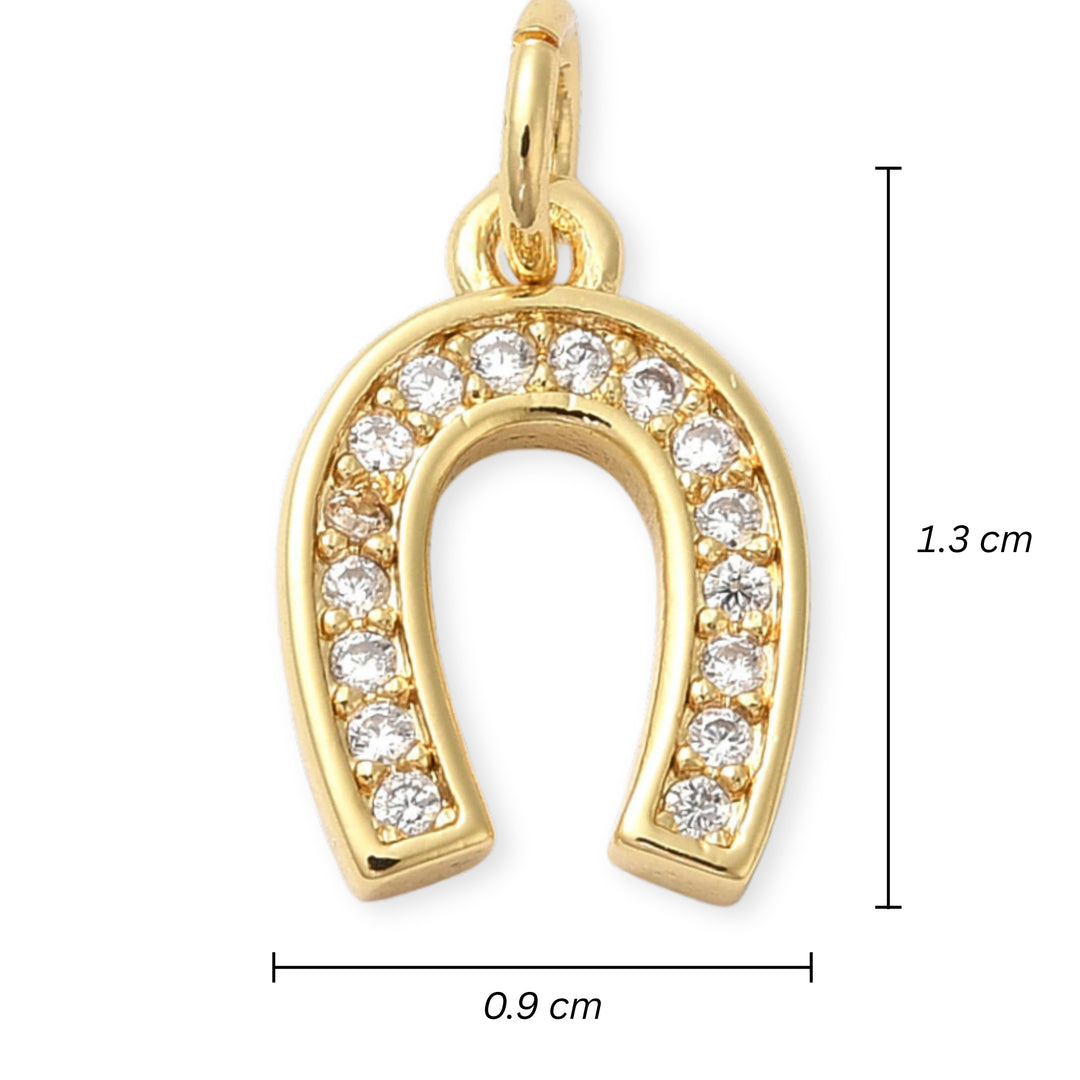 Medidas para Dije dorado en forma de herradura de caballo con zirconias