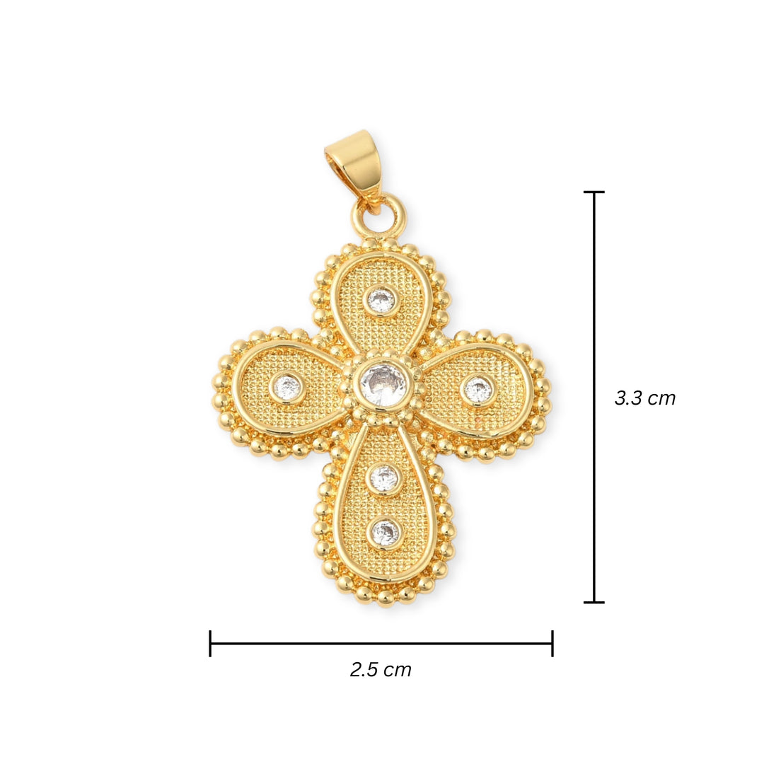 Medidas para Dije de cruz de chapa de oro con zirconia