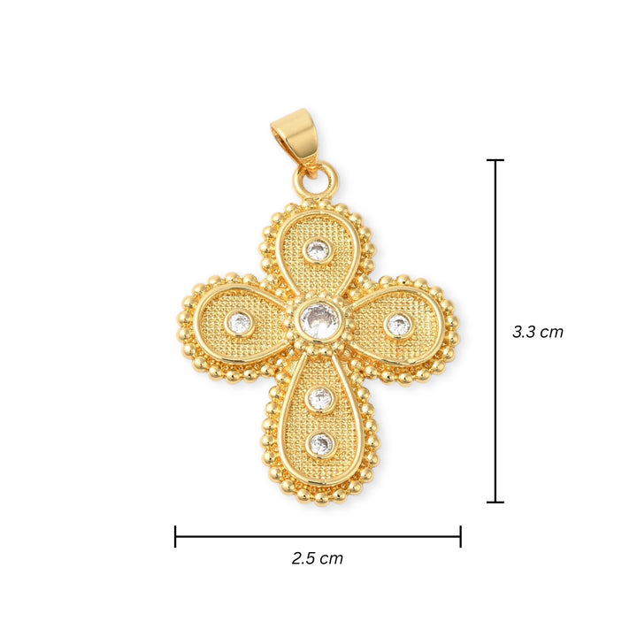 Medidas para Dije de cruz de chapa de oro con zirconia