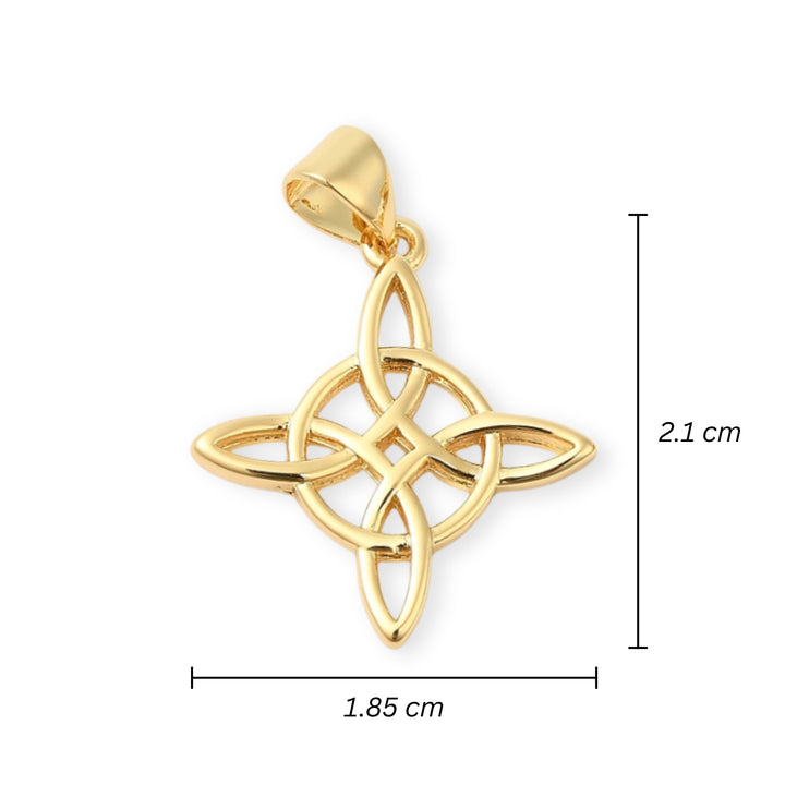 Medidas para Dije en forma de nudo de bruja elaborado en chapa de oro