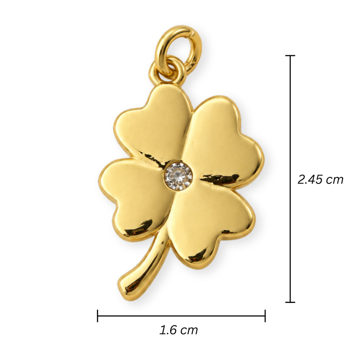 Medidas para Dije en forma de trébol de chapa de oro con zirconia al centro