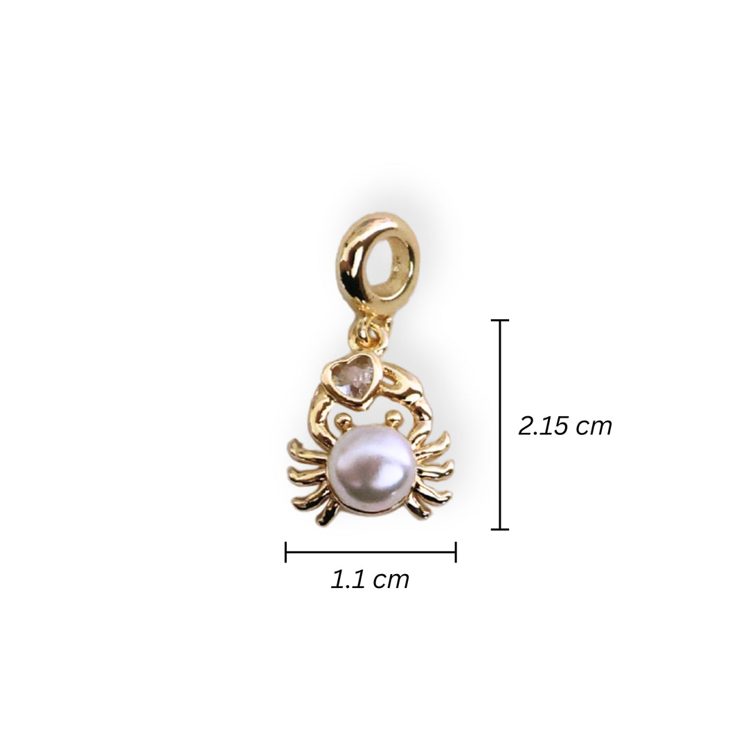 Medidas para dije cangrejo en chapa de oro con perla sintética y zirconia brillante