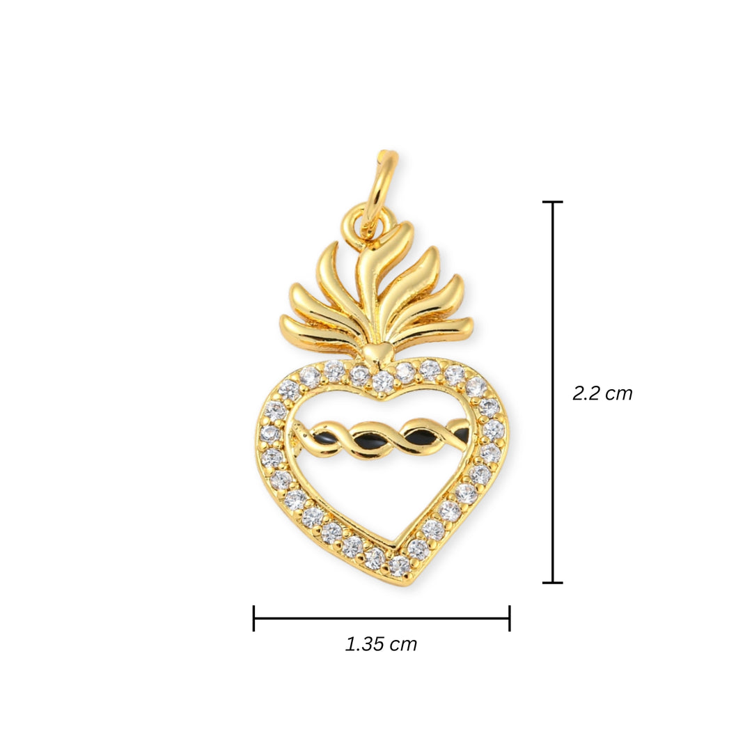 Medidas para Dije de corazón de chapa de oro con zirconia y esmalte