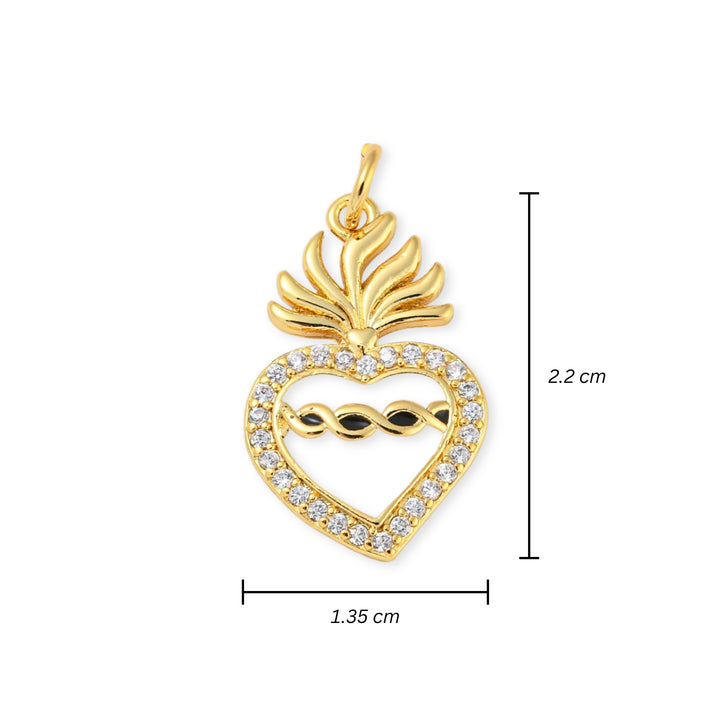 Medidas para Dije de corazón de chapa de oro con zirconia y esmalte