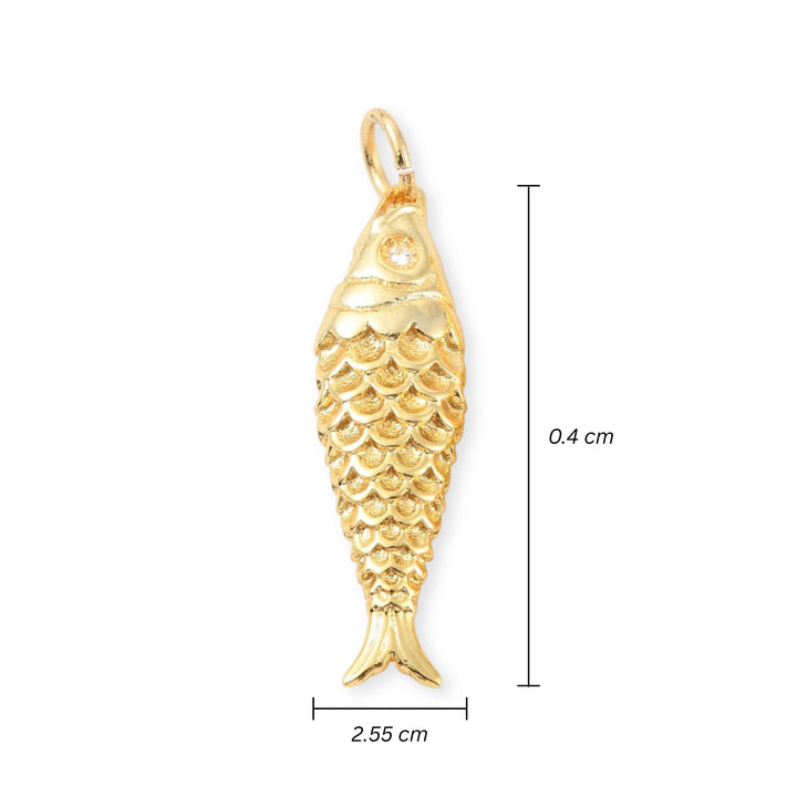 Medidas para Dije pez de chapa de oro con zirconia