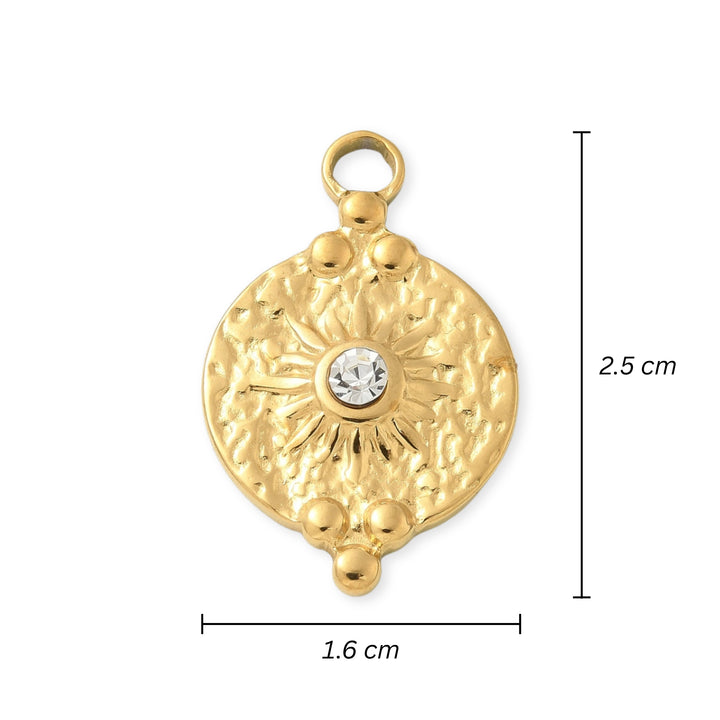 Medidas para Dije circular en forma de sol de acero inoxidable con cristal al centro