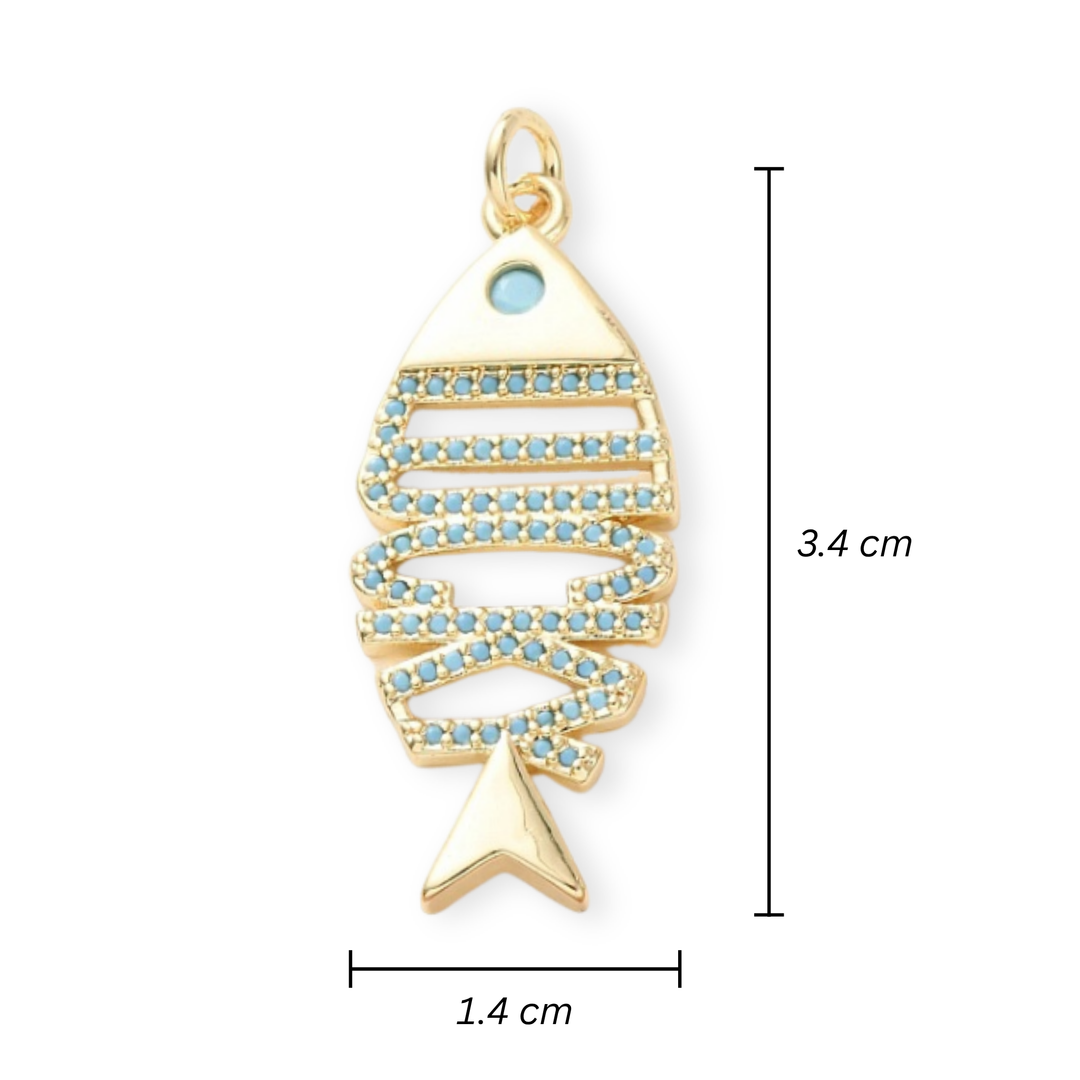Medidas para Dije de pez de chapa de oro con zirconia