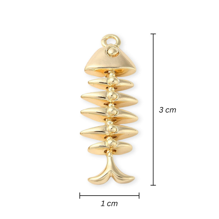 Medidas para Dije de pez en chapa de oro, acabado brillante