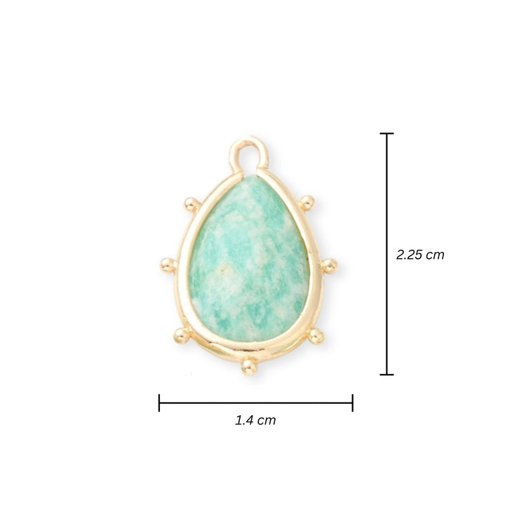 Medidas para Dije de gota de amazonita con base de chapa de oro
