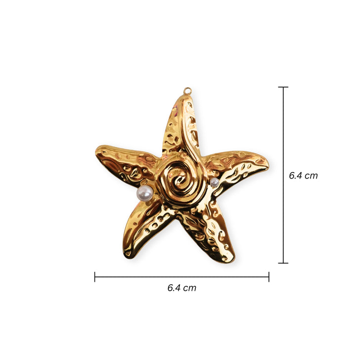 Medidas para dije de acero inoxidable en forma de estrella de mar con dos perlas sintéticas decorativas
