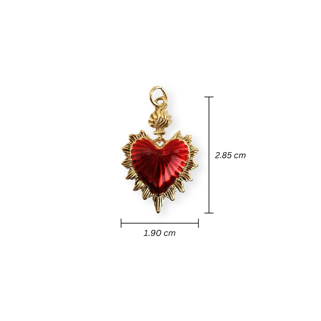 Medidas para dije colgante en forma de corazón de chapa de oro con esmalte rojo brillante