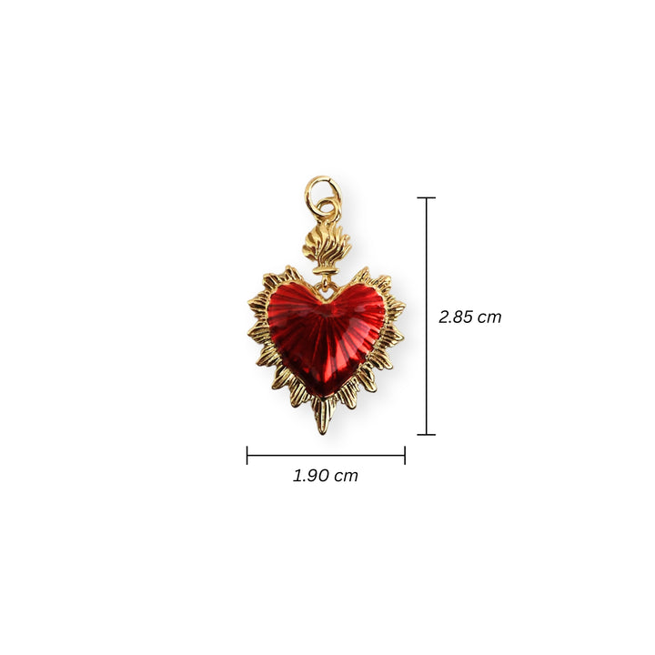 Medidas para dije colgante en forma de corazón de chapa de oro con esmalte rojo brillante