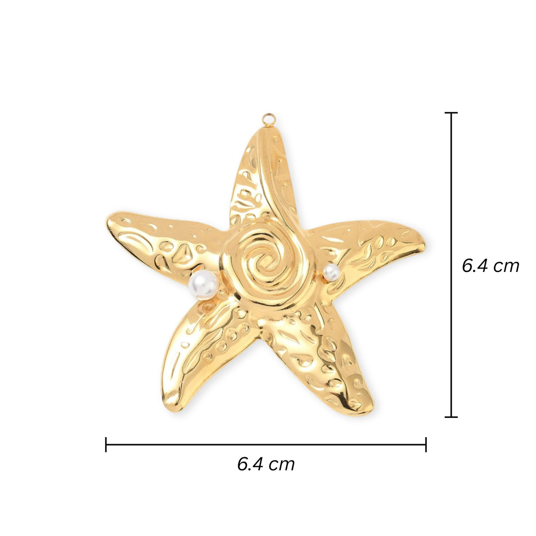 Medidas para Dije de acero inoxidable en forma de estrella de mar con dos perlas sintéticas decorativas