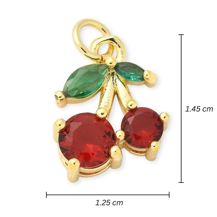 Medidas para Dije en forma de cereza dorada con zirconia brillante