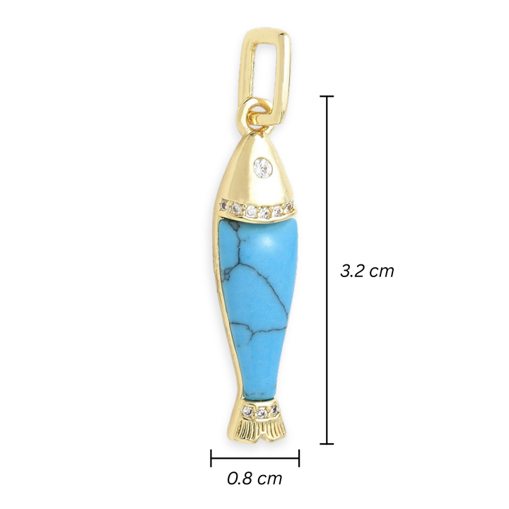 Medidas para Dije de pez de chapa de oro con zirconia y esmalte 