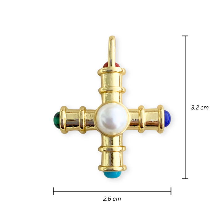 Medidas para Dije de cruz de chapa de oro con perla sintética al centro