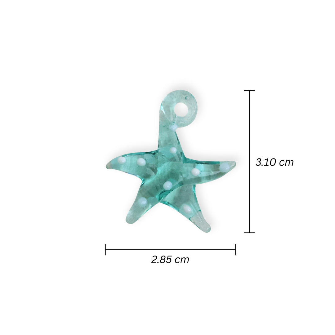 Medidas para dije de murano en forma de estrella de mar color turquesa con puntos blancos