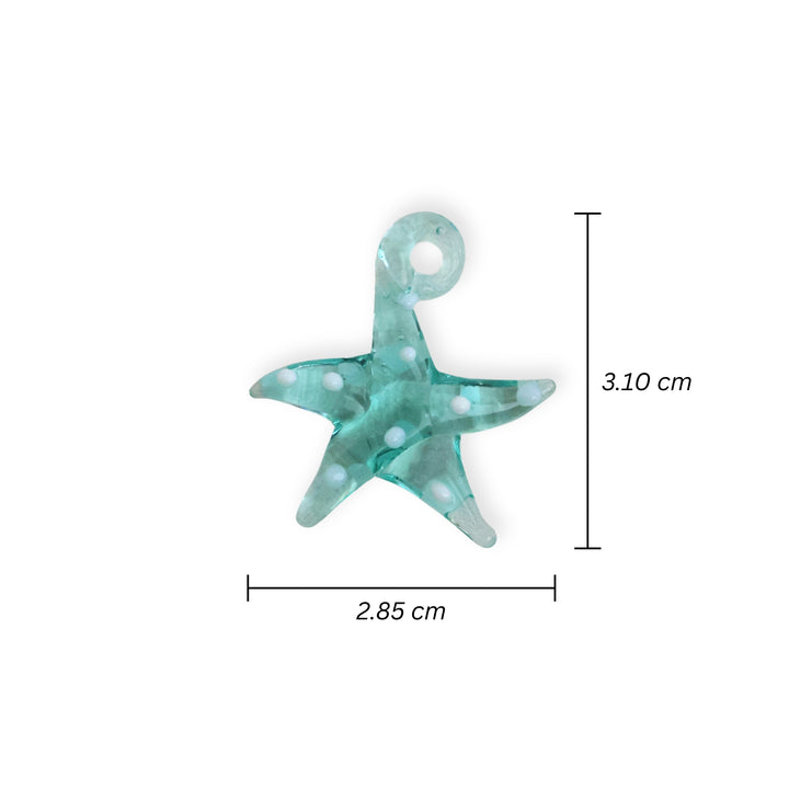 Medidas para dije de murano en forma de estrella de mar color turquesa con puntos blancos