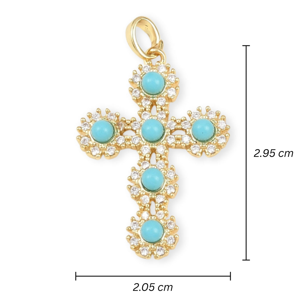 Medidas para Dije de cruz de chapa de oro con zirconia y bolitas de resina