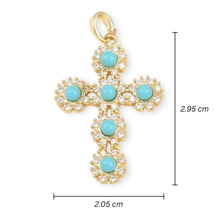Medidas para Dije de cruz de chapa de oro con zirconia y bolitas de resina