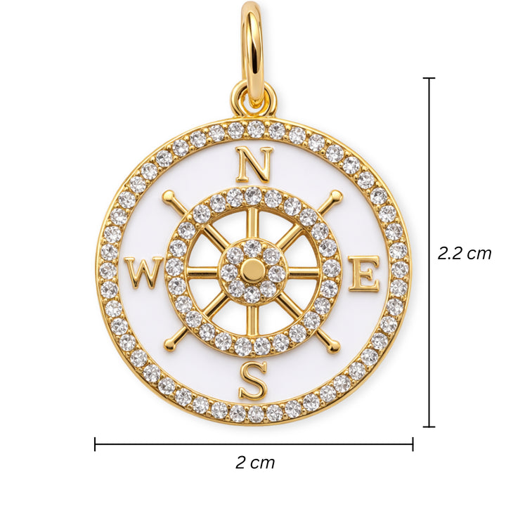 Medidas para Dije circular de brújula de chapa de oro con zirconia y esmalte
