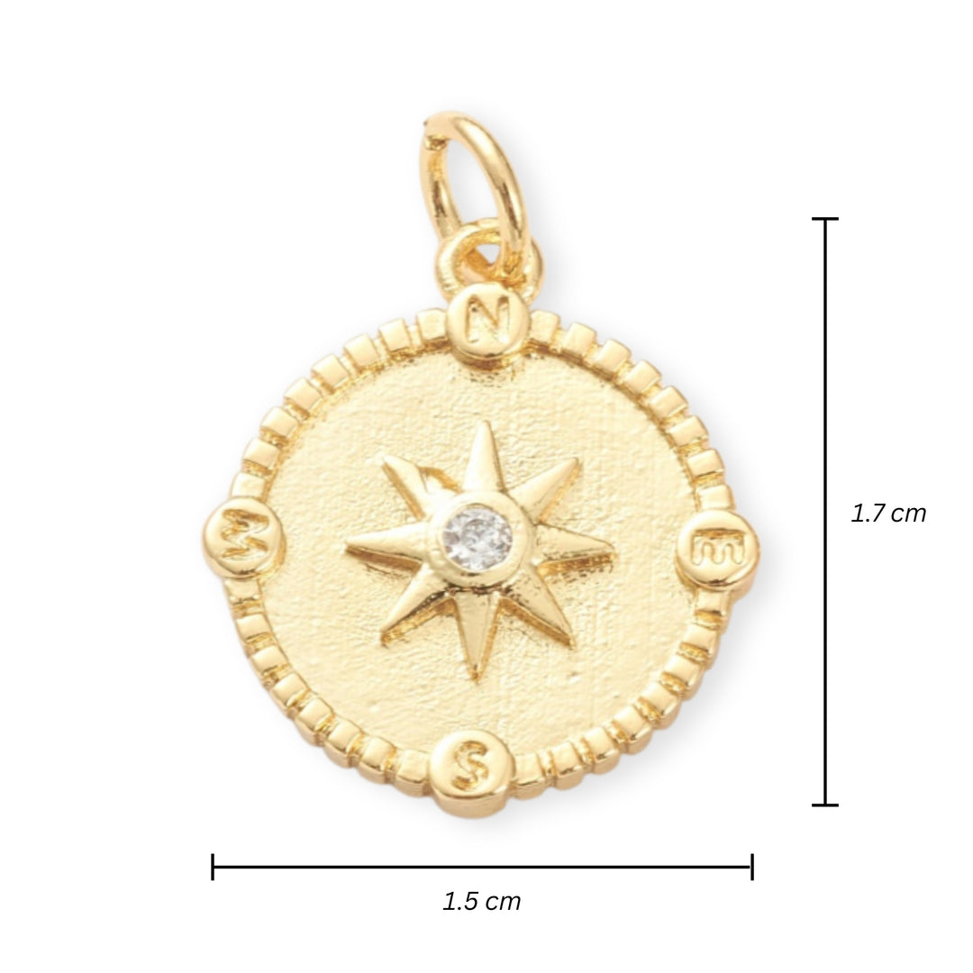 Medidas para Dije circular de sol de chapa de oro con zirconia