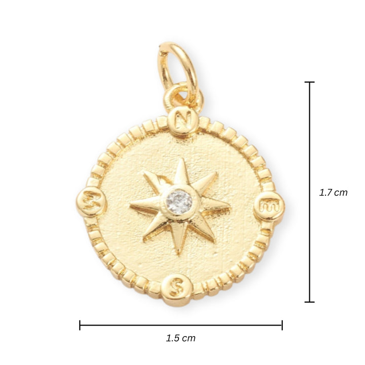 Medidas para Dije circular de sol de chapa de oro con zirconia