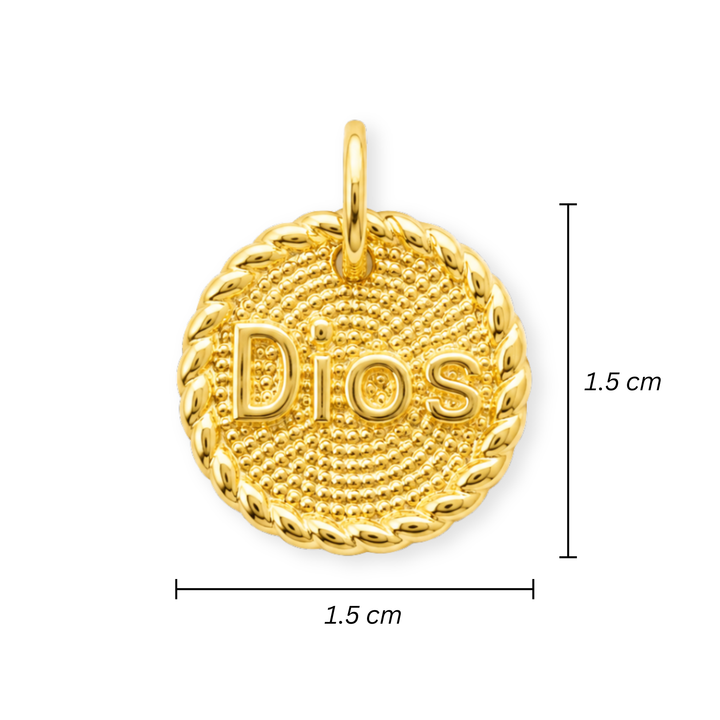 Medidas para Dije "Dios" de chapa de oro